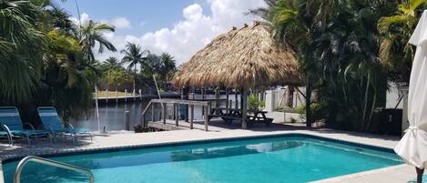 Una piscina al aire libre, una piscina climatizada