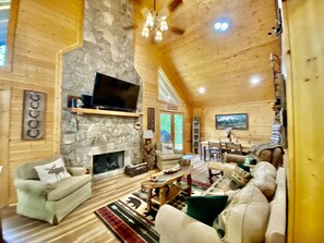 Smart TV, fireplace, video games, books