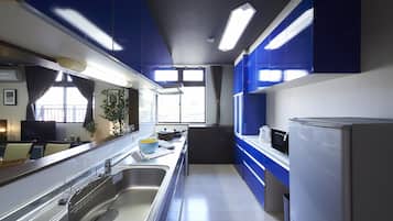 Apartamento (2F) | Cocina privada | Frigorífico, microondas, placa de cocina y hervidor eléctrico