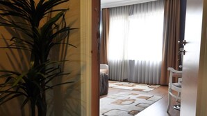 A room with a potted plant, a rug, a bed, and a chair. - Khalkedon Hotel Istanbul (Istanbul)