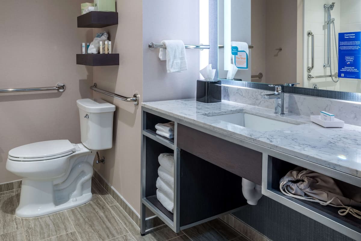 room, 2 queen beds, accessible, bathtub (mobility & hearing) | bathroom | designer toiletries, hair dryer, towels, soap