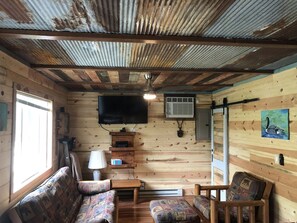 TV connectée, cheminée, livres