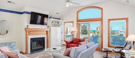 Een televisie, een dvd-speler en tafelvoetbal