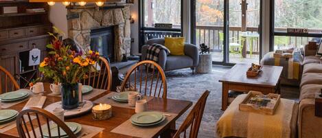 スマートテレビ、暖炉、書庫、ミュージックライブラリ