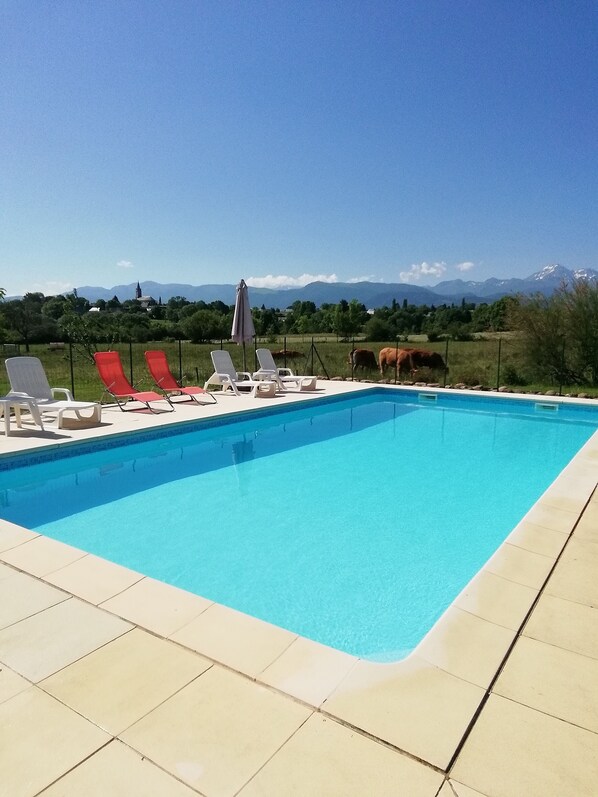 Outdoor pool - Gite Montaigu  with large pool and stunning mountain views. Sleeps up to 4 (Cieutat)