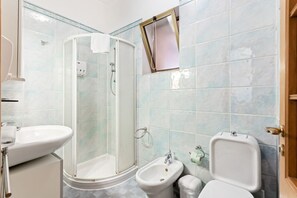 Shower, hair dryer, bidet, toilet paper