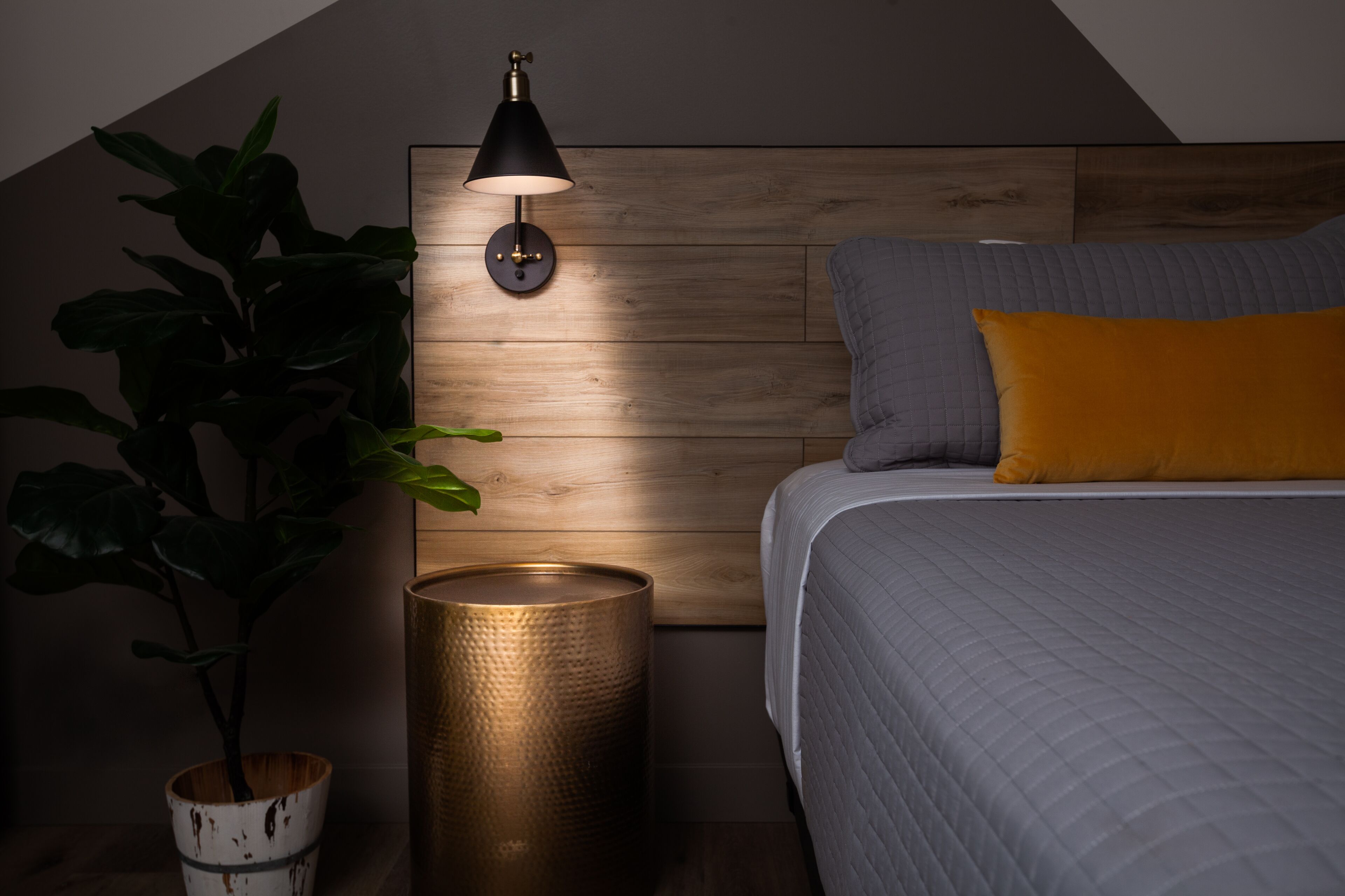 individually decorated, desk, laptop workspace, blackout curtains