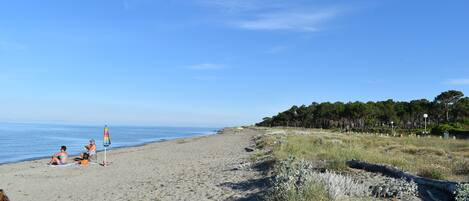 On the beach, beach towels