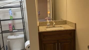 Shower, towels, soap, shampoo