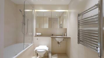 Combined shower/tub, hair dryer