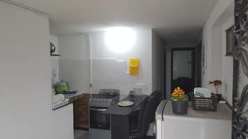 Microwave, oven, coffee/tea maker, cookware/dishes/utensils