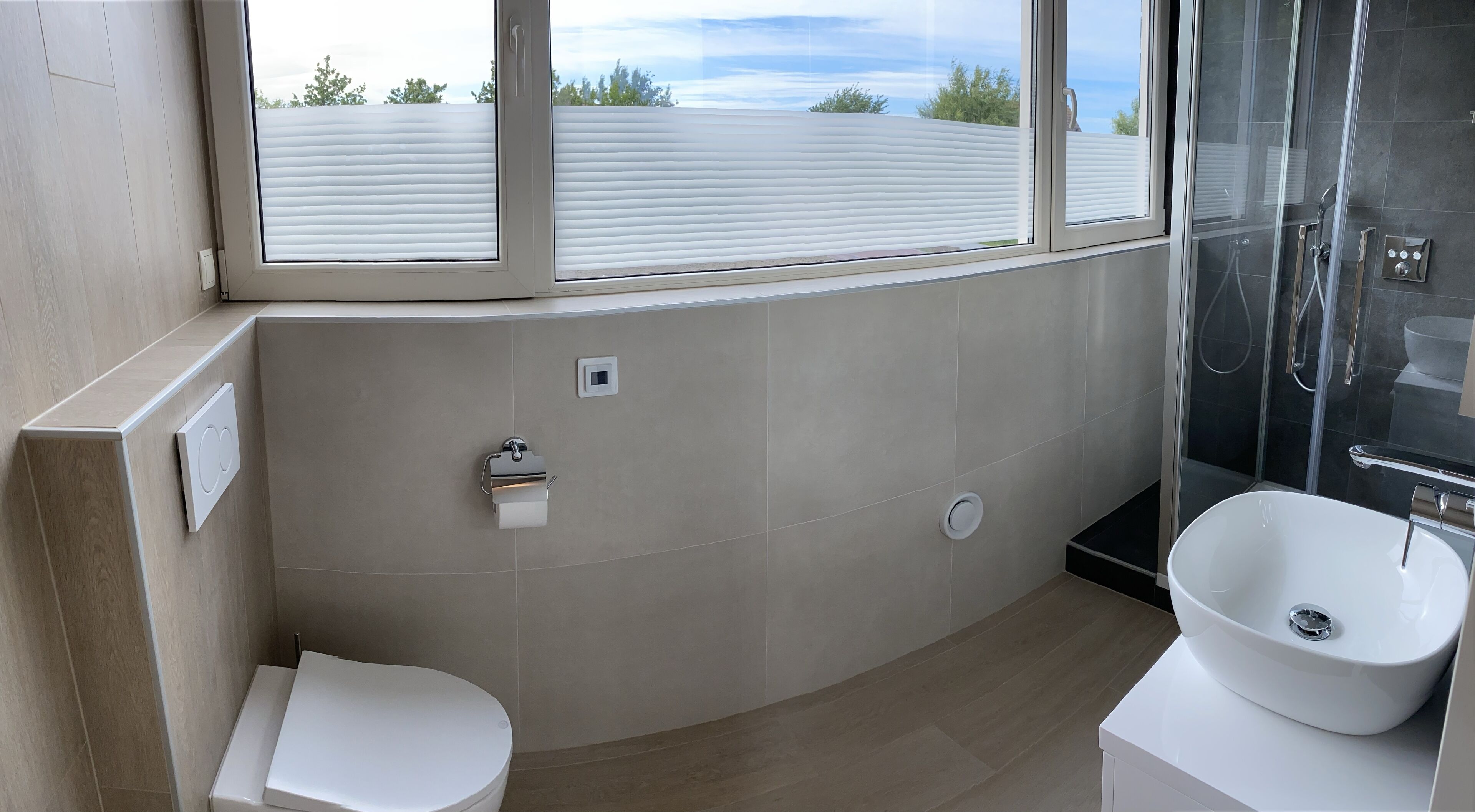 Shower, hair dryer, toilet paper