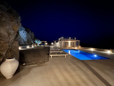 180-degree panoramic view of the sea and Paros. Stunning sunsets!