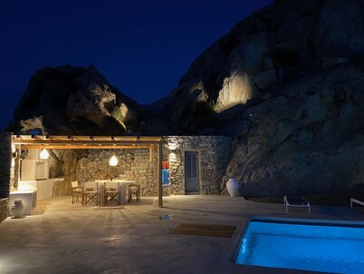 180-degree panoramic view of the sea and Paros. Stunning sunsets!