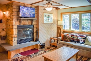 Living Room with Wood-Burning Fireplace