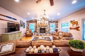 TV, fireplace, table football