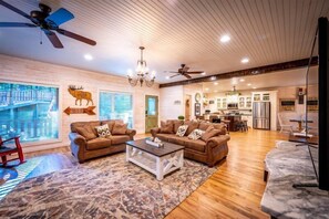 TV, fireplace, table football