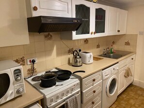 Fridge, microwave, oven, electric kettle