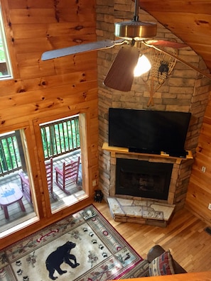 Smart TV, fireplace, video games, DVD player