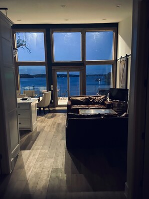 智能电视、壁炉、DVD 播放器、书