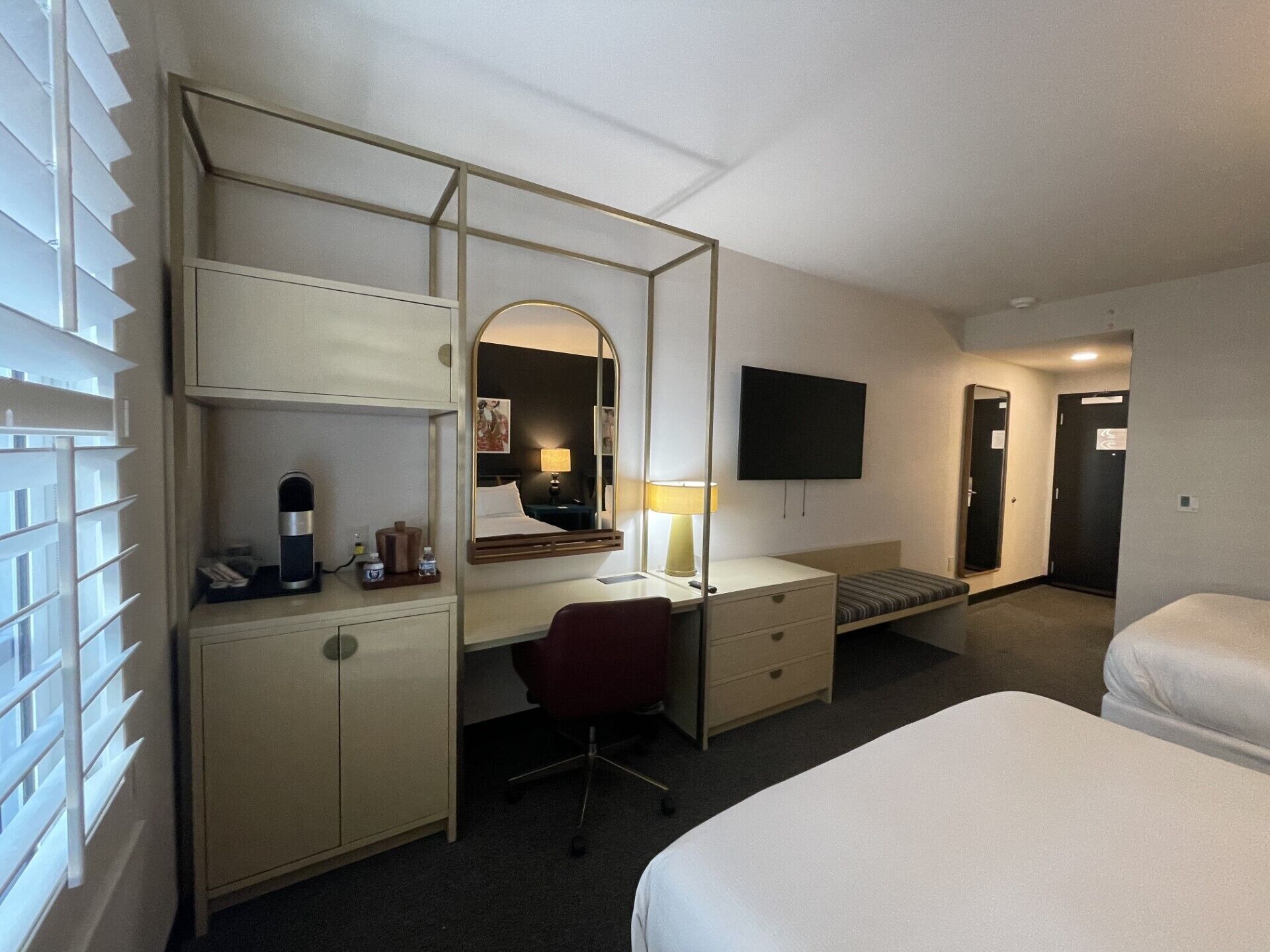 desk, laptop workspace, blackout curtains, soundproofing