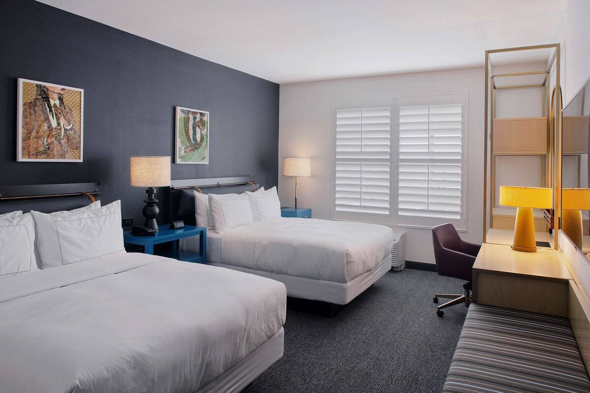 desk, laptop workspace, blackout curtains, soundproofing