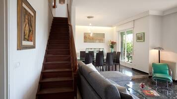 TV, fireplace, DVD player, books