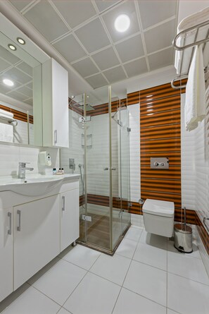 Dusche, Hydromassagedusche, kostenlose Toilettenartikel, Haartrockner
