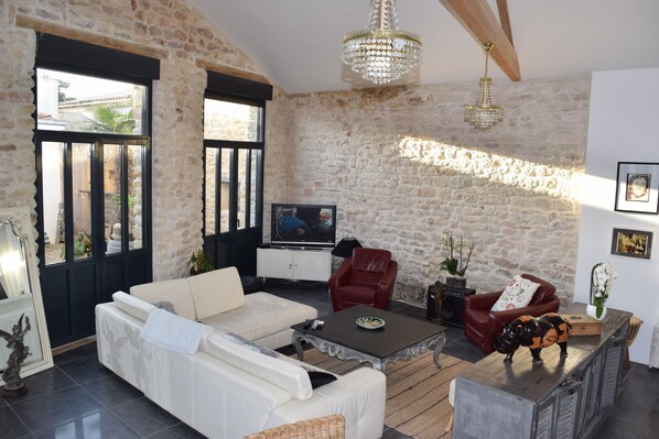 Télévision, lecteur de DVD, livres