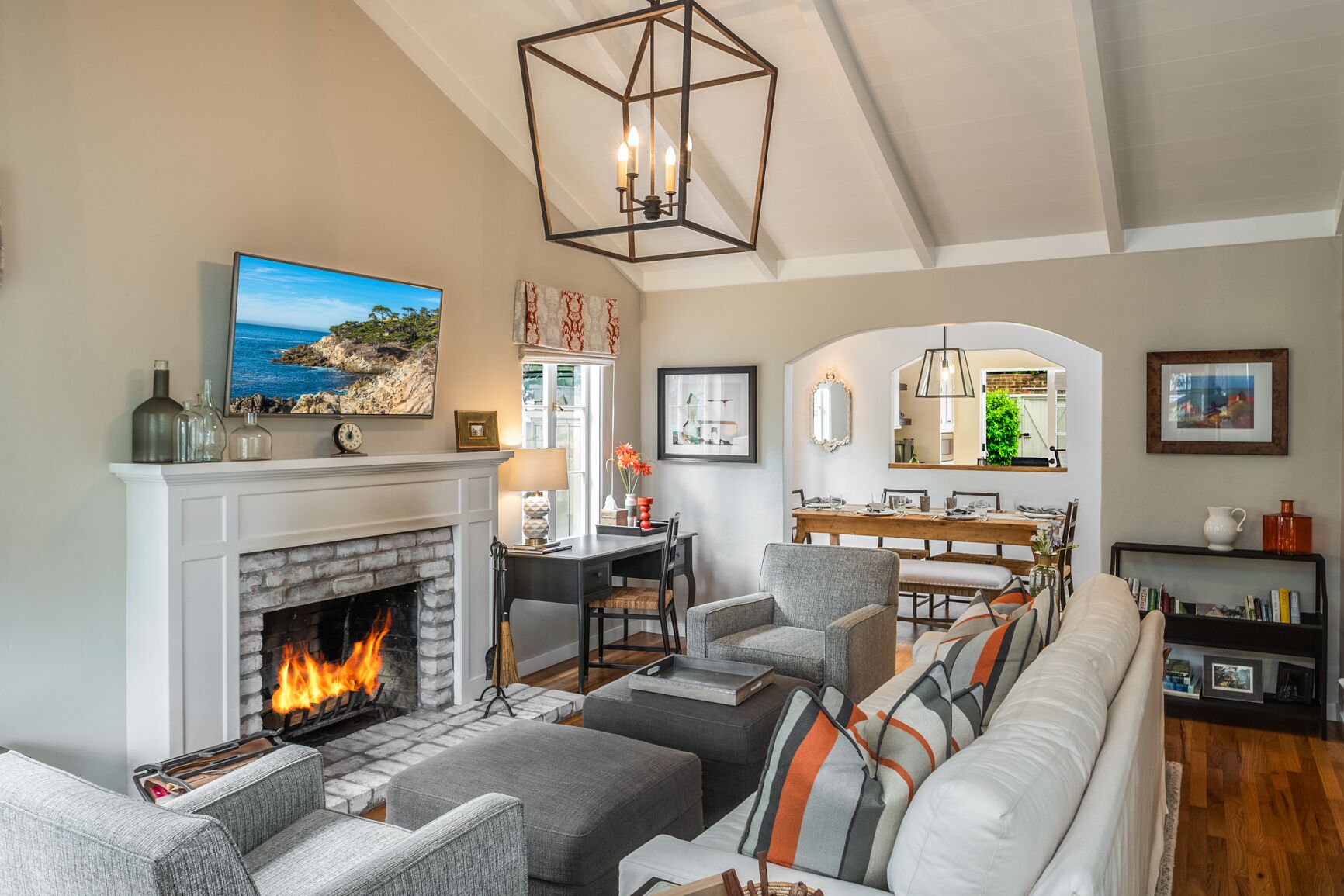 TV, fireplace, smart speakers