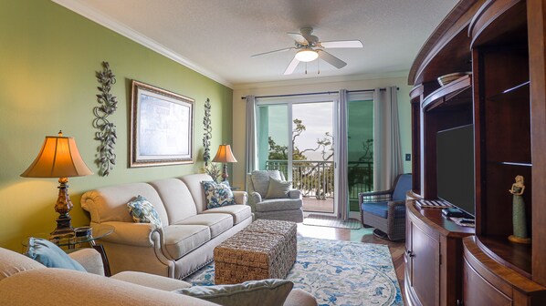 Condo, Multiple Beds, Private Pool, Beach View | Living room | 42-inch TV with cable channels - Legacy II 403 (Gulfport)