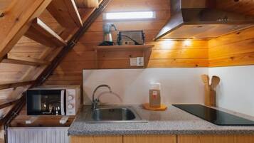 Fridge, microwave, coffee/tea maker, high chair