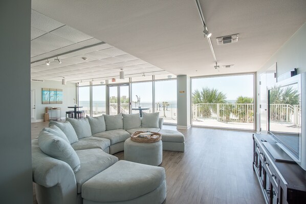 Condo, Multiple Beds, Private Pool, Beach View | Living room | 42-inch TV with cable channels, DVD player