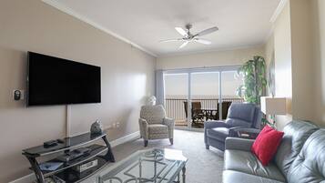 Condo, Multiple Beds, Private Pool, Beach View | Living room | 42-inch TV with cable channels