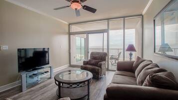 Condo, Multiple Beds, Private Pool, Beach View | Living room | 42-inch TV with cable channels