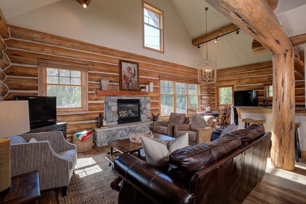 テレビ、暖炉、DVD プレーヤー