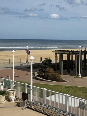 On the beach, sun-loungers, beach towels