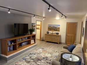 Smart TV, DVD player, books, video library
