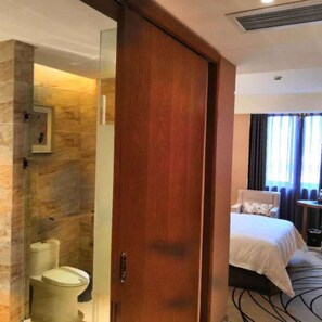 Shower, free toiletries, hair dryer, slippers