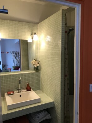 Secadora de cabello, toallas, papel de baño 