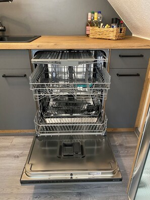 Kühlschrank, Mikrowelle, Herdplatte, Geschirrspüler