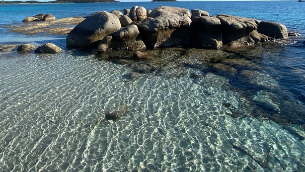 A clear blue sky, calm sea, and rocky shoreline. - Beautifully furnished flats with sea view (Lecci)