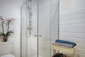 Bañera, secador de pelo y toallas
