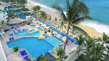 On the beach, free beach cabanas, sun-loungers, beach towels