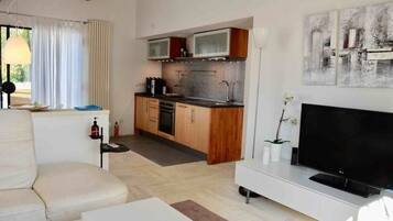 Smart TV, DVD player, books, music library