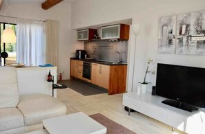 Smart TV, DVD player, books, music library