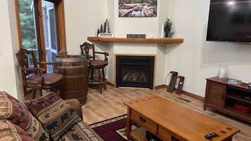 TV connectée, cheminée, jeux vidéo, lecteur de DVD