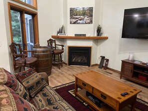 TV connectée, cheminée, jeux vidéo, lecteur de DVD