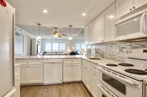 Microwave, dishwasher, coffee/tea maker, toaster