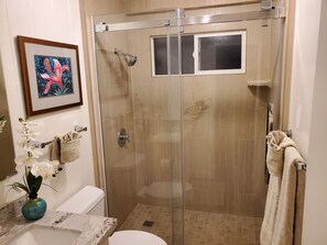 シャワー、ヘアドライヤー、タオル、トイレットペーパー